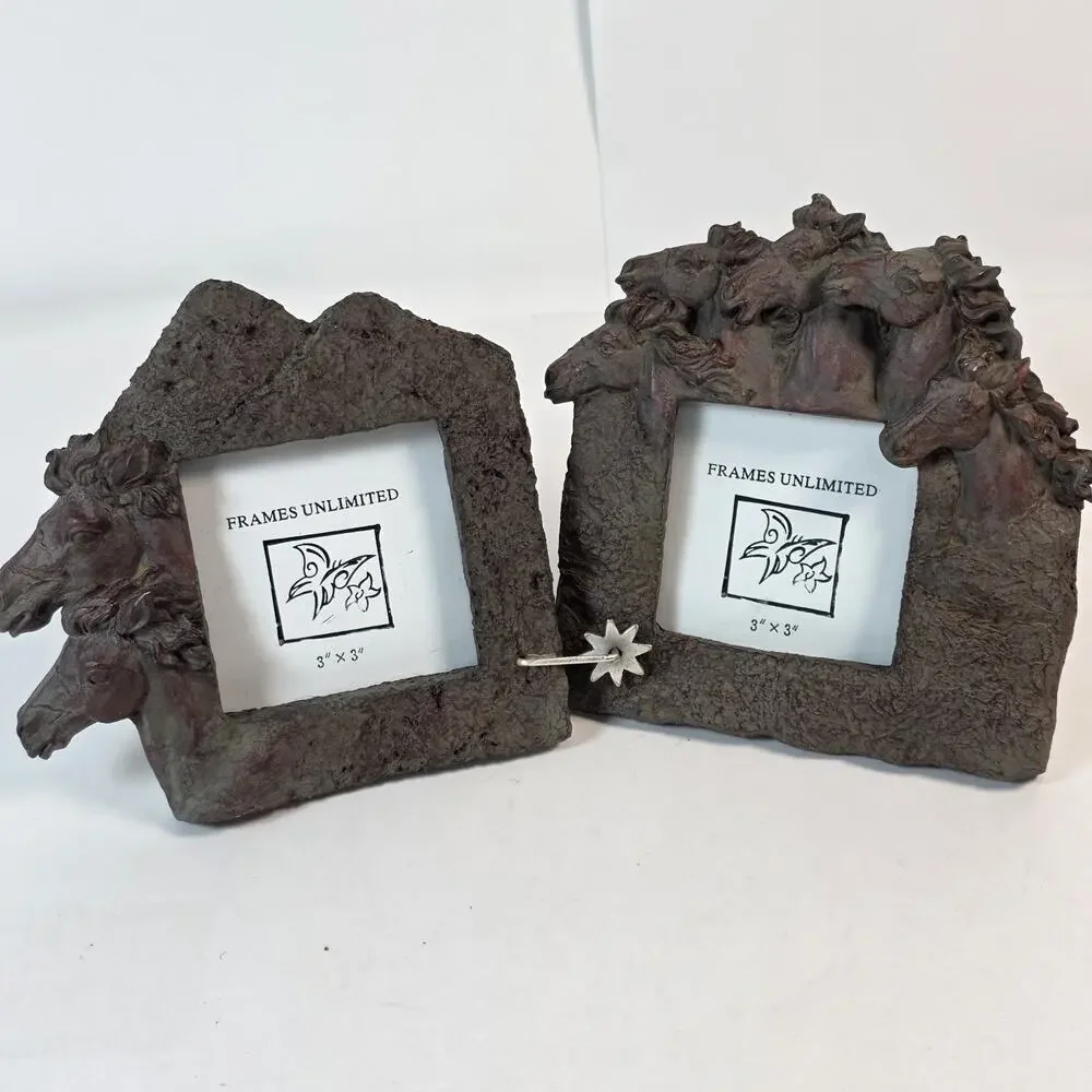 Rustic Western Wild Horses Vintage Frames Unlimited 3x3 picture frames set of 2